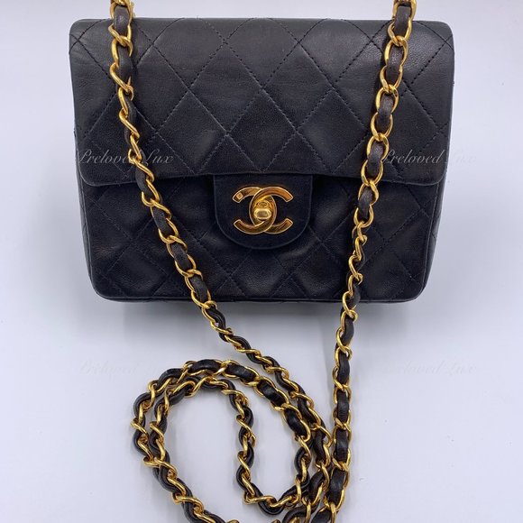 Authentic CHANEL Classic Lambskin Chain Mini Square Flap Bag black in Gold Hardw - Picture 5 of 17
